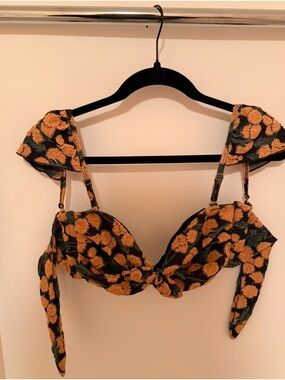 Montce bikini set Sunflower Tie-Front Crop Top and bottom- Yellow on Dark Green